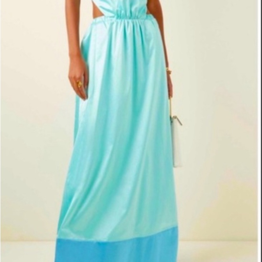 STAUD Sidney Aqua Blue Maxi Dress